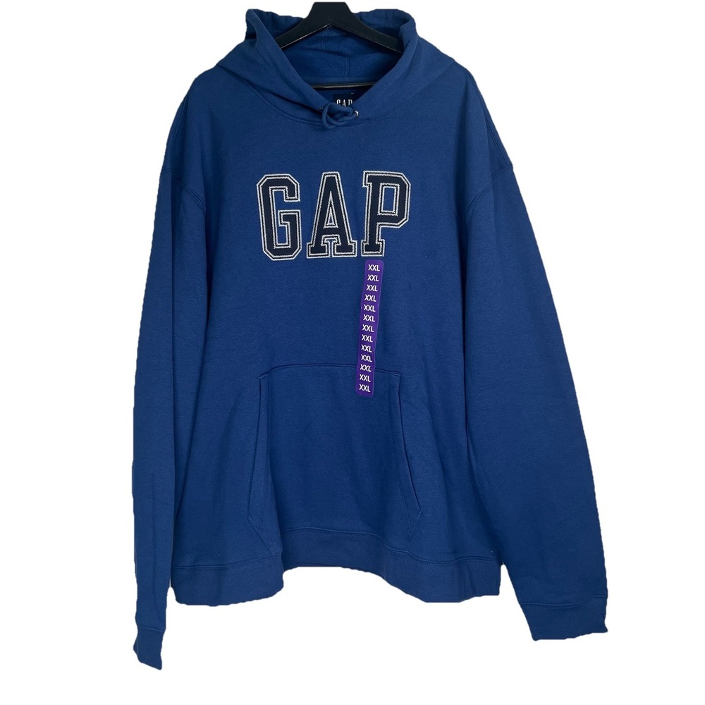 NWT GAP Logo Hoodie Size XXL Blue Pullover Kanga Pocket Unisex Relaxed Logo
